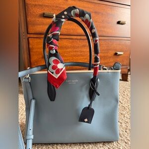 Kate Spade Slate Blue Tote with Floral Scarf
